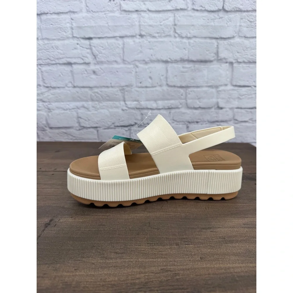 Reef Water Vista Higher Platform Sandals Women 10 Cloud White Tan Comfort NEW
